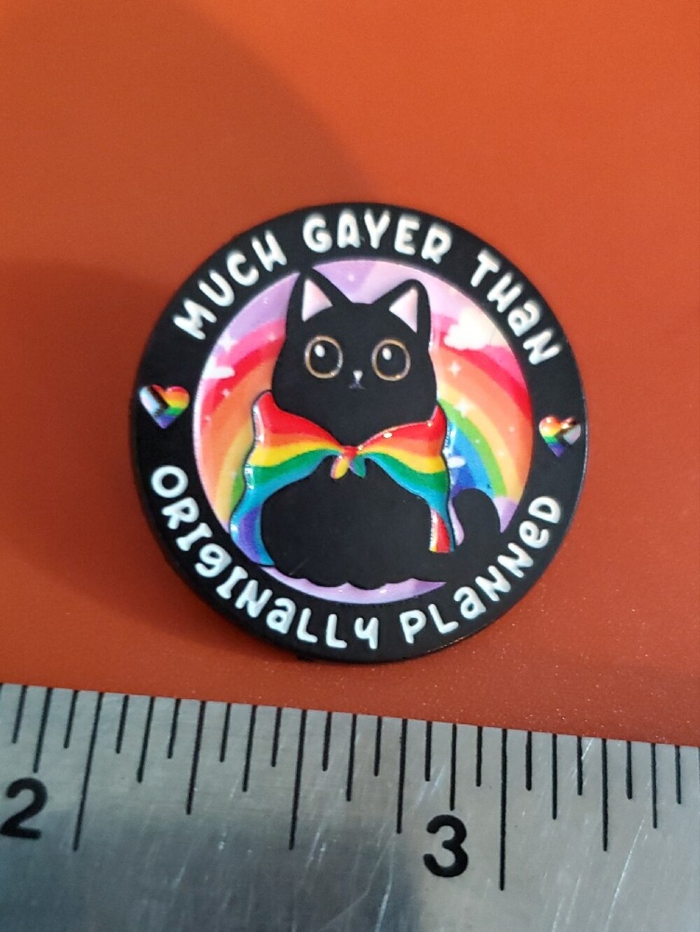 Rainbow Pride Cat Enamel Pin - Black Cat with Rainbow Bow - Picture 2 of 3